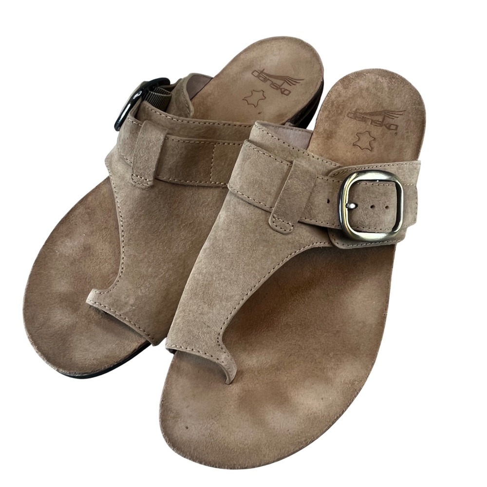 Dansko Womens Sandals Taupe Suede Toe Loop Buckle Slide Comfort Casual EU 41 11